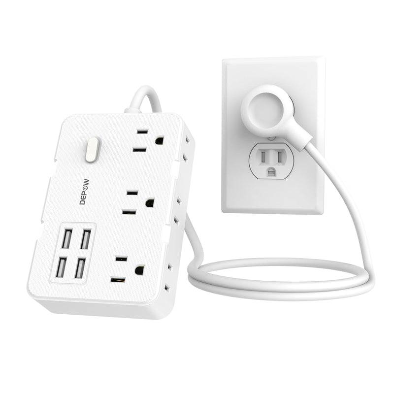 [Australia - AusPower] - DEPOW Power Strip with 6 AC Outlets and 4 USB-A Ports,Wall Mount 45Â° Angled Plug Charging Station with Power Switch, 3Ft Extension Cord for Cruise Ship, Dorm Room, Travel Essentials, White 