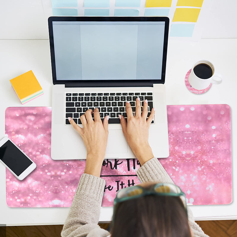 [Australia - AusPower] - Inspirational Quote Mouse Pad, DINKY Stable Non-Slip Rubber Base Mousepads, Large Mouse Mat with Stitched Edge, Keyboard Mouse Mat Desk Pad for Office, Home(Pink Stay Positive) Pink Stay Positive 