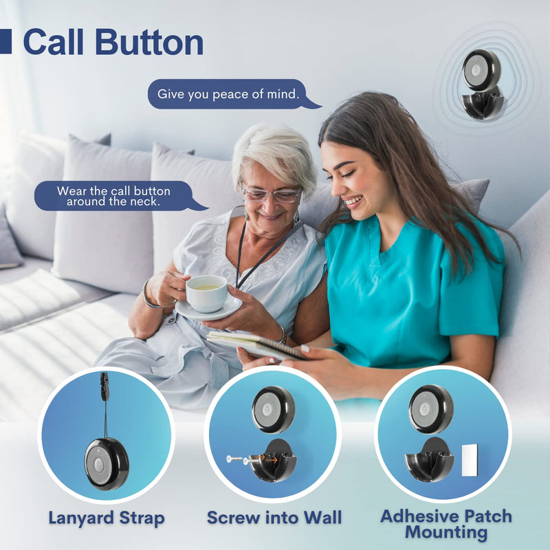 [Australia - AusPower] - SYNLETT Wireless Call Buttons for Wireless Calling System Nurse Call System for Customer Elderly Seniors Residents Restaurant Clinic Nursing Home Care Facilities 2 PCS Black 