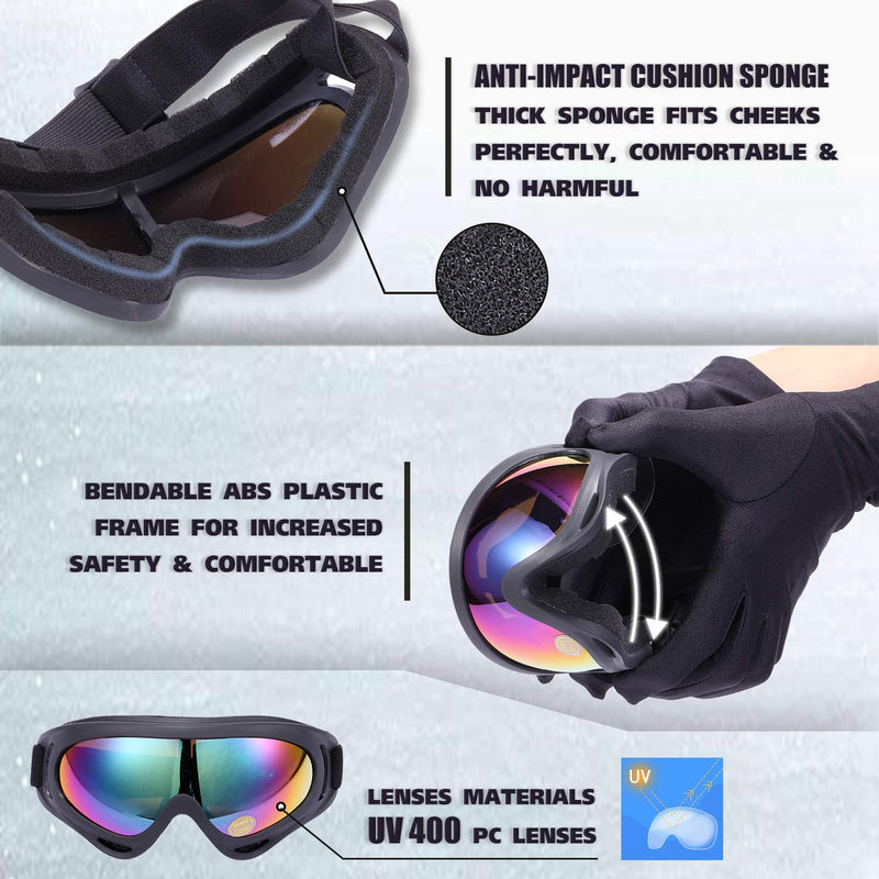 [Australia - AusPower] - MAMBAOUT 2-Pack Snow Ski Goggles, Snowboard Goggles for Men, Women, Youth, Kids, Boys or Girls 01.multicolor Lenses × 2 