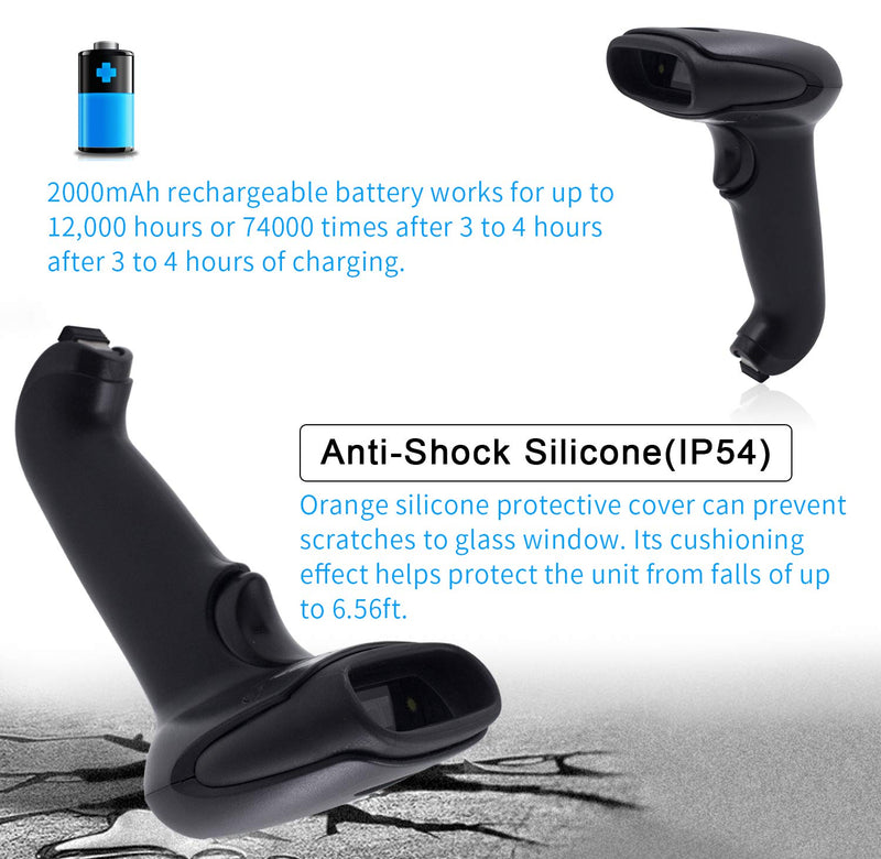 [Australia - AusPower] - USB Wireless Barcode Scanner with Stand,Symcode Barcode Scanner Wireless Versatile 2-in-1 (2.4Ghz Wireless+USB 2.0 Wired) Rechargeable Cordless 1D Barcode Reader USB Handheld Bar Code Scanner Wireless 1D Laser 