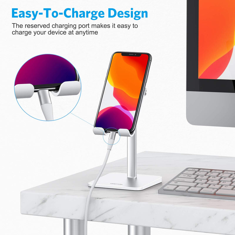 [Australia - AusPower] - Cell Phone Stand, OMOTON Adjustable Angle Height Desk Phone Dock Holder for iPhone SE 2/11 / 11 Pro/XS Max/XR, Samsung Galaxy S20 / S10 / S9 / S8 and Other Phones (3.5-7.0-Inch),Silver Sliver 