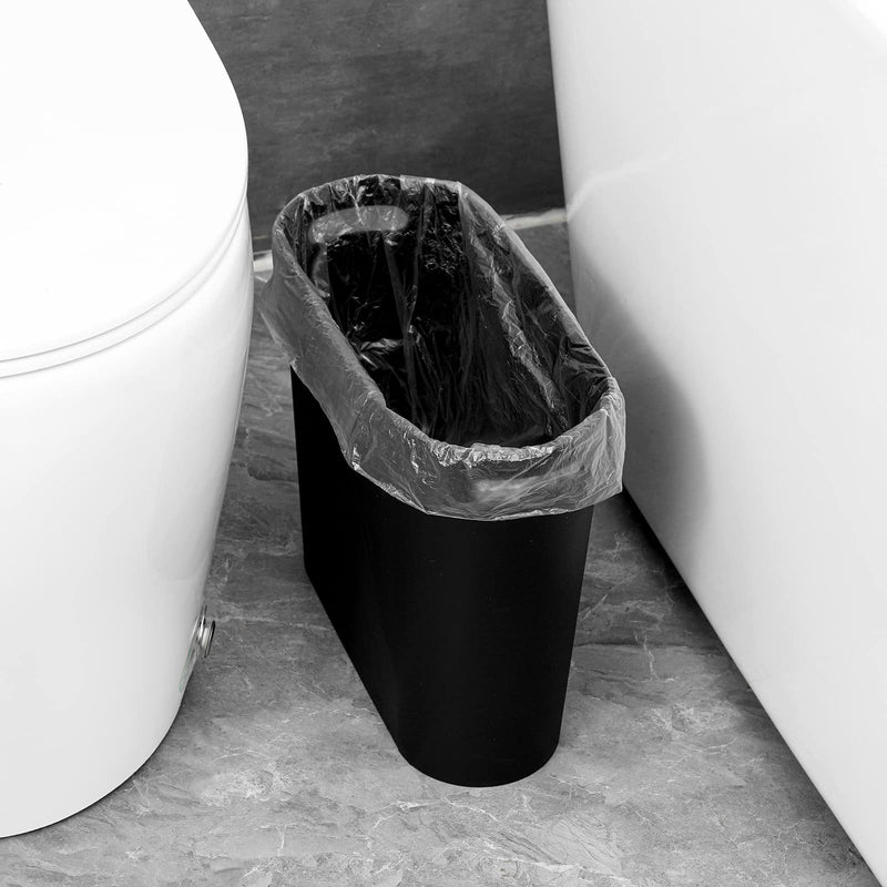 [Australia - AusPower] - Small Trash Can Plastic Slim Wastebasket with Handles 3.17 Gallon/12 Liter Garbage Container Bin for Narrow Spaces Bathroom, Bedroom, Kitchen, Office at Home - Black 