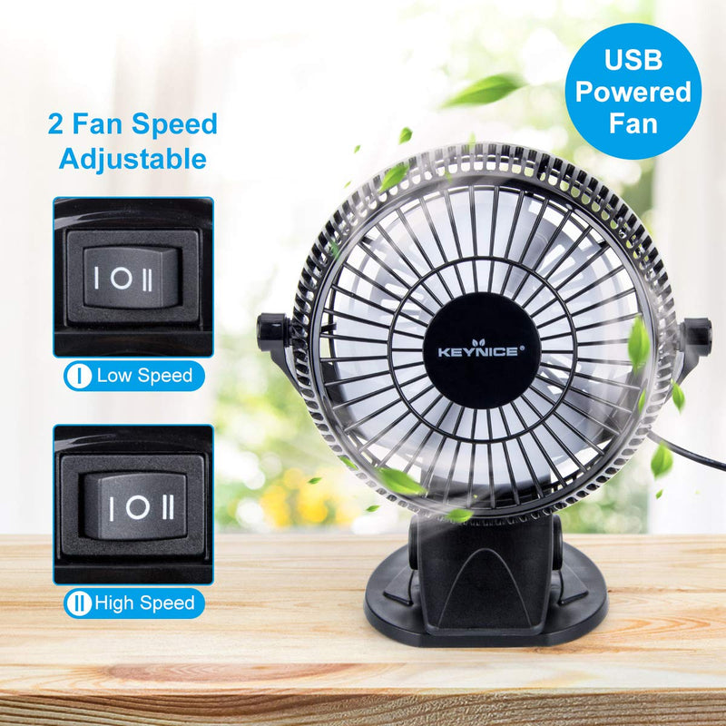 [Australia - AusPower] - KEYNICE USB Desk Fan, 4 Inch Table Fans, Mini Clip on Fan, Portable Cooling Fan with 2 Speed, USB Powered Stroller Fan, 360° Rotate USB Plug in Fan, Personal Quiet Fan for Home Office Camping- Black 01Black 