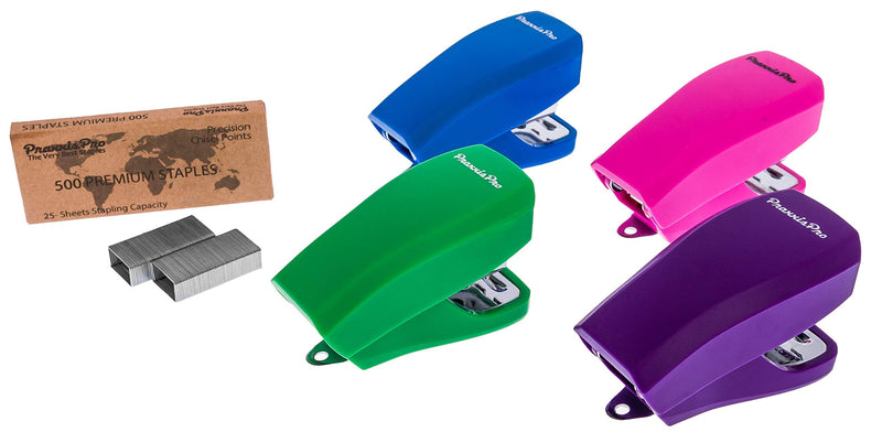[Australia - AusPower] - PraxxisPro Mini Staplers with Box of 800 Staples and Built in Staple Remover, Staples 2 to 18 Sheets.Set of 2 (Blue, Pink, Purple, Green) Blue, Pink, Purple, Green 