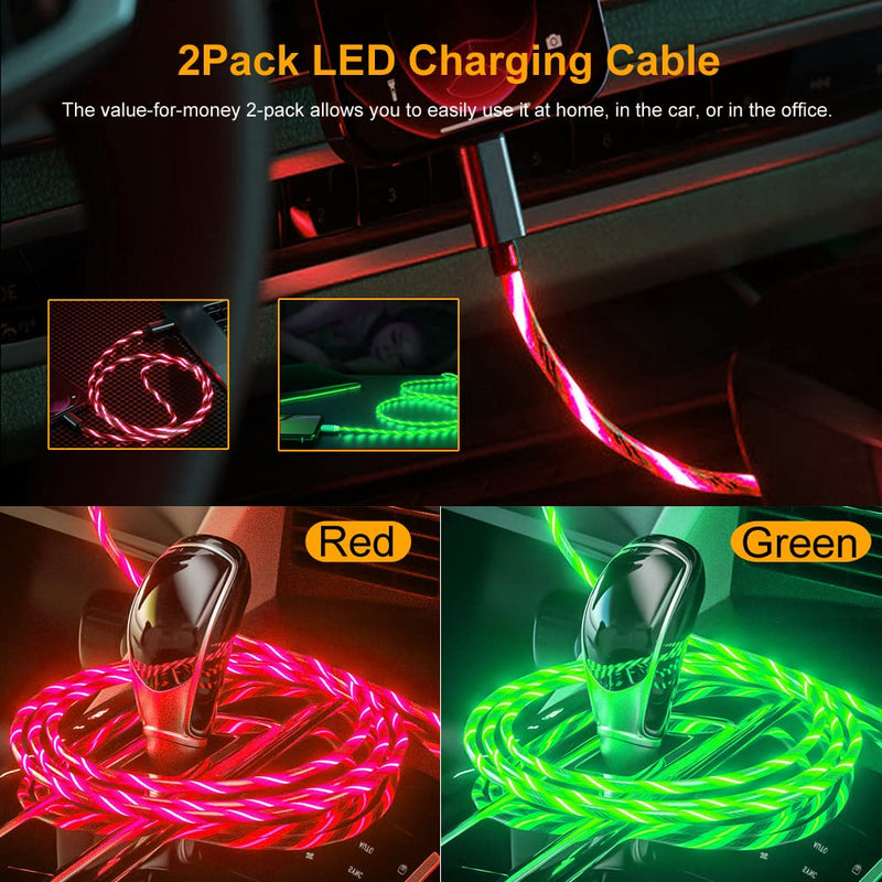 [Australia - AusPower] - 2Pack USB C Cable, BAVNCO 3ft LED Light Up Flowing USB A to Type C Charger Cable 3A Fast Charging Cord for Samsung Galaxy S21 S20 S10 S9 S8 Plus Note 20 10 9 8, LG, PS5, More Android (Red&Green) Red&Green 