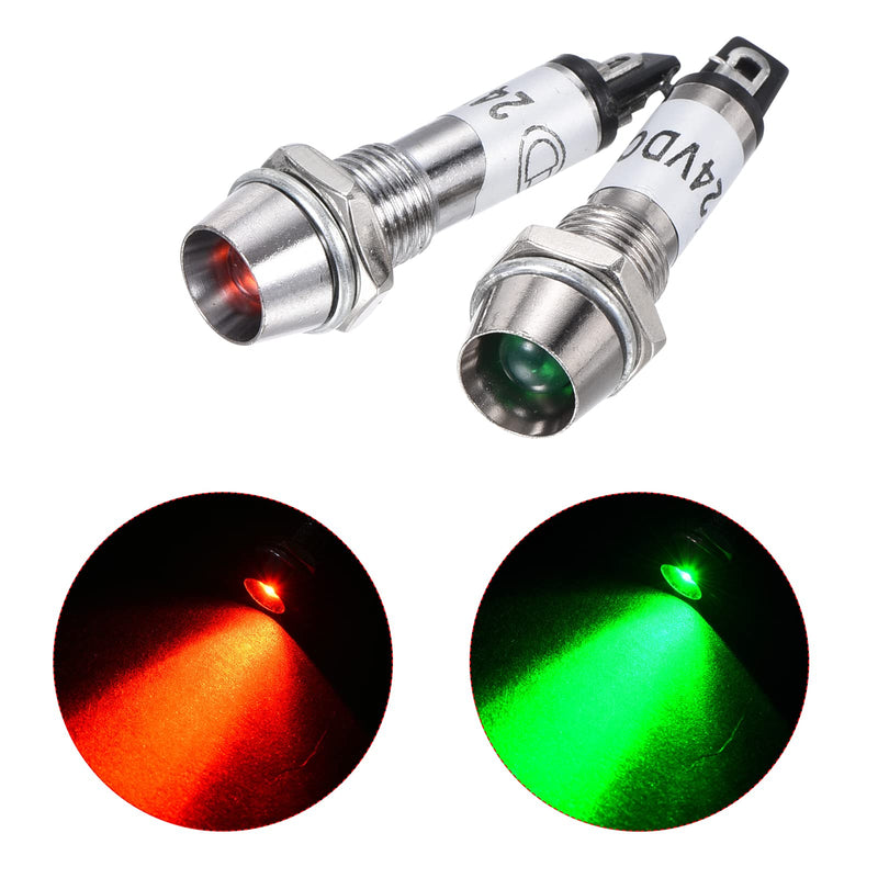 [Australia - AusPower] - MECCANIXITY Indicator LED Light DC 24V 8mm 5/16" Panel Mount Metal Shell Signal Lamp, 8Pcs Red 8Pcs Green 