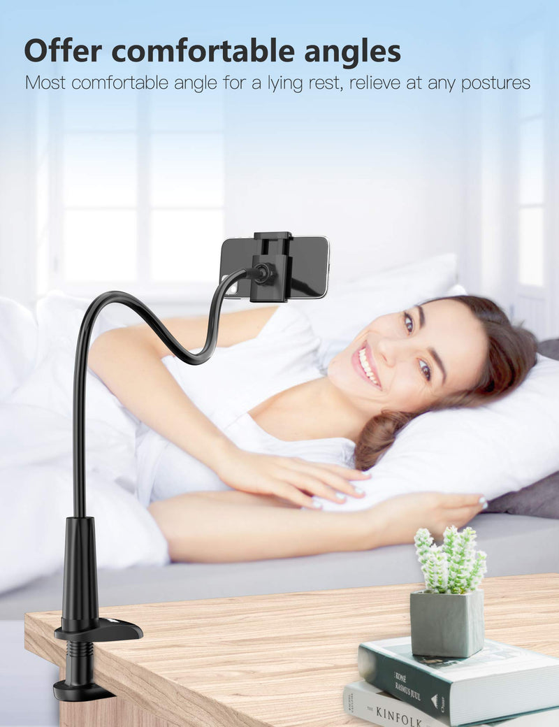 [Australia - AusPower] - Gooseneck Phone Holder Stand for Bed: Tryone Flexible Arm Adjustable Cell Phones Mount Clamp on Desk Compatible with iPhone 12 Pro 12 11 Pro Xs 8 7 6 | Samsung S21 or Other 4"-7" Devices Black 