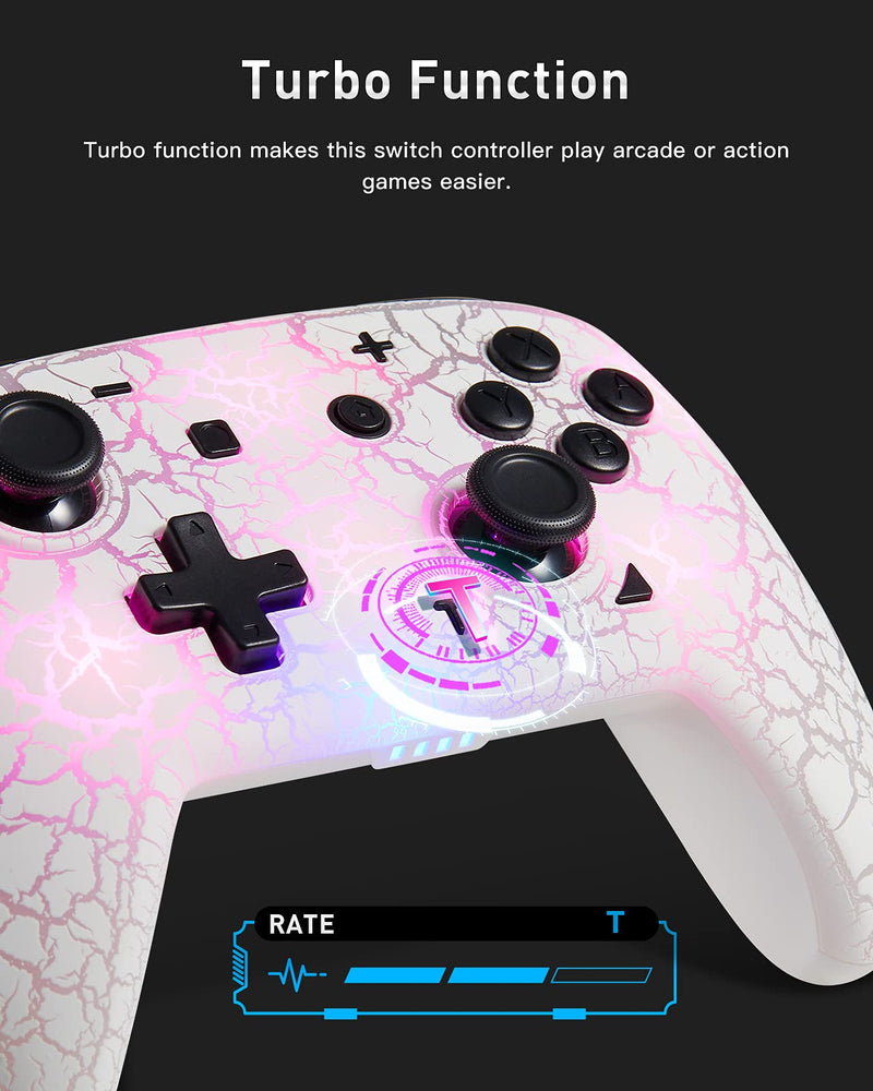 [Australia - AusPower] - Switch Controller, Wireless Switch Pro Controller for Switch/Switch Lite/Switch OLED, 8 Colors Adjustable LED Wireless Remote Gamepad with Unique Crack/Turbo/Motion Control (White) 