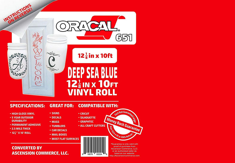 [Australia - AusPower] - 12.125" x 10ft Roll of Oracal 651 Deep sea Blue Craft Vinyl - On a 2.5" Core - Adhesive Vinyl for Cricut, Silhouette, and Cameo Cutters - Gloss Finish - Outdoor and Permanent 12.125" x 10ft 
