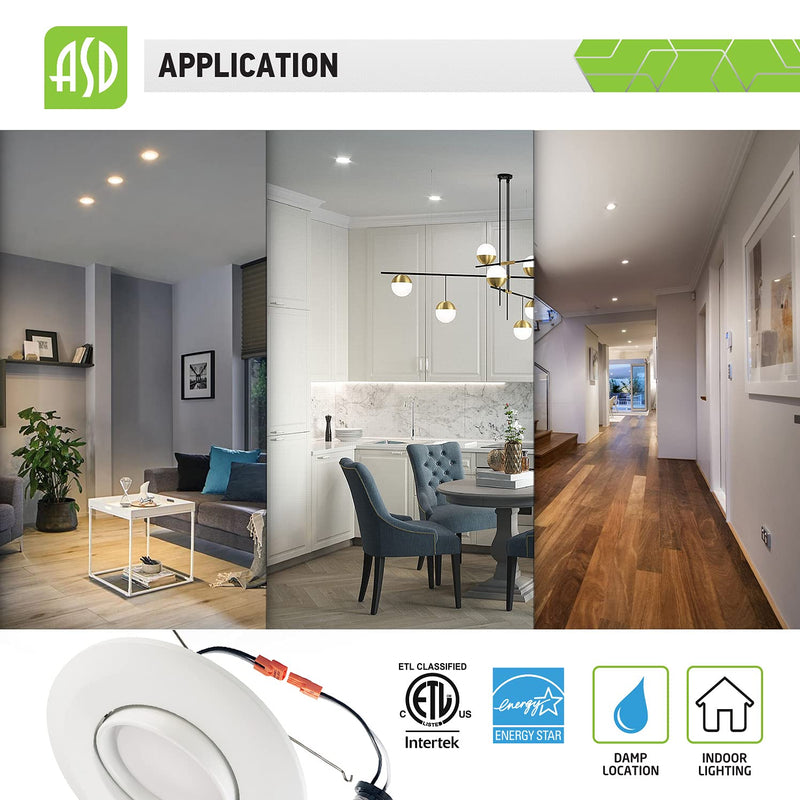 [Australia - AusPower] - ASD LED Recessed Lighting Gimbal 6 Inch - Dimmable - Directional Ceiling Downlight 15W=60W, 1010 Lm, 3000K, CRI 90+ Retrofit Can Light, ETL & Energy Star 3000k (Warm White) 1 Pack 
