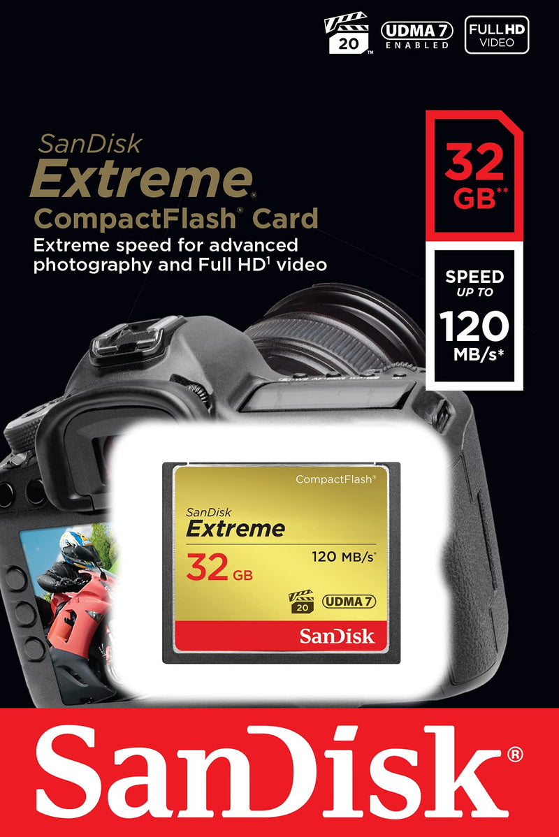 [Australia - AusPower] - SanDisk 32GB Extreme CompactFlash Memory Card UDMA 7 Speed Up To 120MB/s - SDCFXSB-032G-G46 
