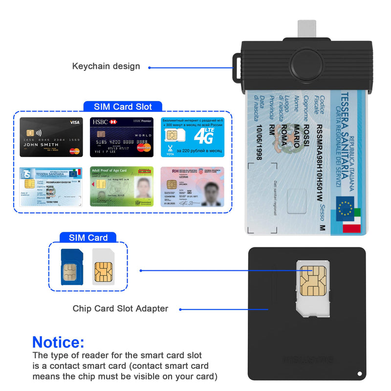 [Australia - AusPower] - CAC Reader, USB Type C Smart Card Reader+ SIM Card Reader, CAC Reader for Military Common Access CAC/IC Bank/Credit Card/Health card, Credit Card Reader Compatible Windows, Android Phone,Type C Laptop 