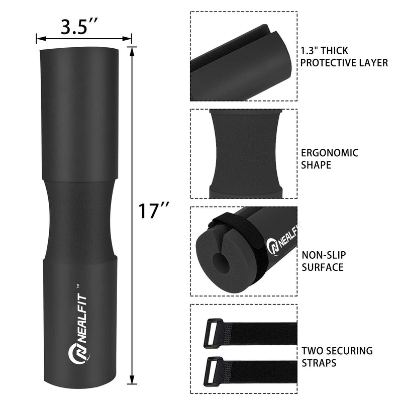 [Australia - AusPower] - NEALFIT Barbell Pad Squat Pad for Squats—Squat Bar Pad—Great for Weightlifting,Lunges and Hip Thrusts—Foam Sponge Pad—Fit Standard and Olympic Bars Perfectly Black 