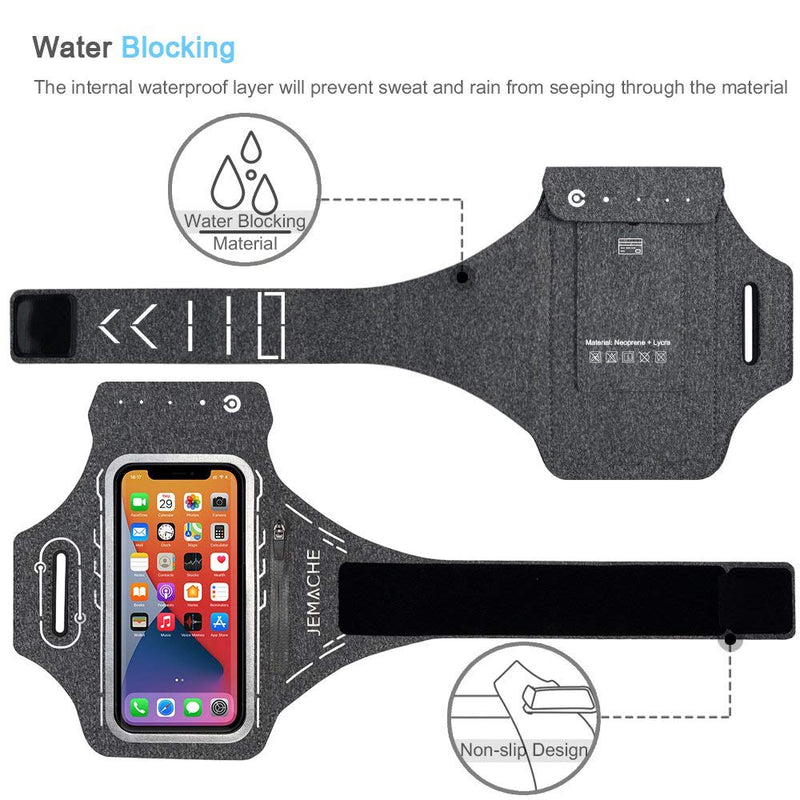 [Australia - AusPower] - iPhone 13 Pro Max, 12 Pro Max Armband, JEMACHE Gym Workouts Running Phone Arm Band for iPhone 13 Pro Max, 12 Pro Max, 11 Pro Max, Xs Max, 13, 12 with Airpods Holder (Grey) Grey 