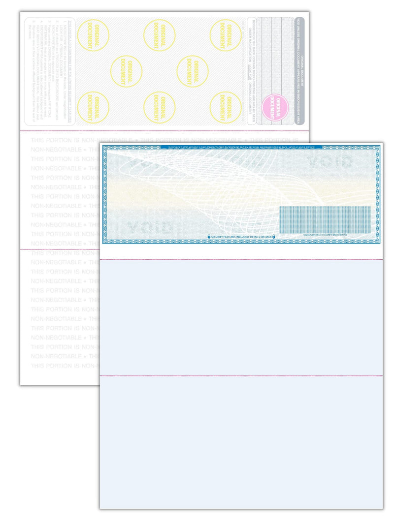 [Australia - AusPower] - Compuchecks 50 High Security Blank Check Stock - Checks on Top Two Perforated Vouchers on Bottom Compatible with QuickBooks, and Laser or Inkjet Printers, Check Paper Weight # 70 - Light Blue Art Deco 