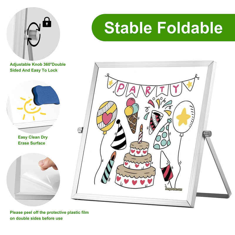 [Australia - AusPower] - Small Dry Erase Board, 10" X 10" Small Whiteboard with Stand, Portable Magnetic Tabletop Erase Board for Kids Drawing, Desktop for Students Kids Home Office 