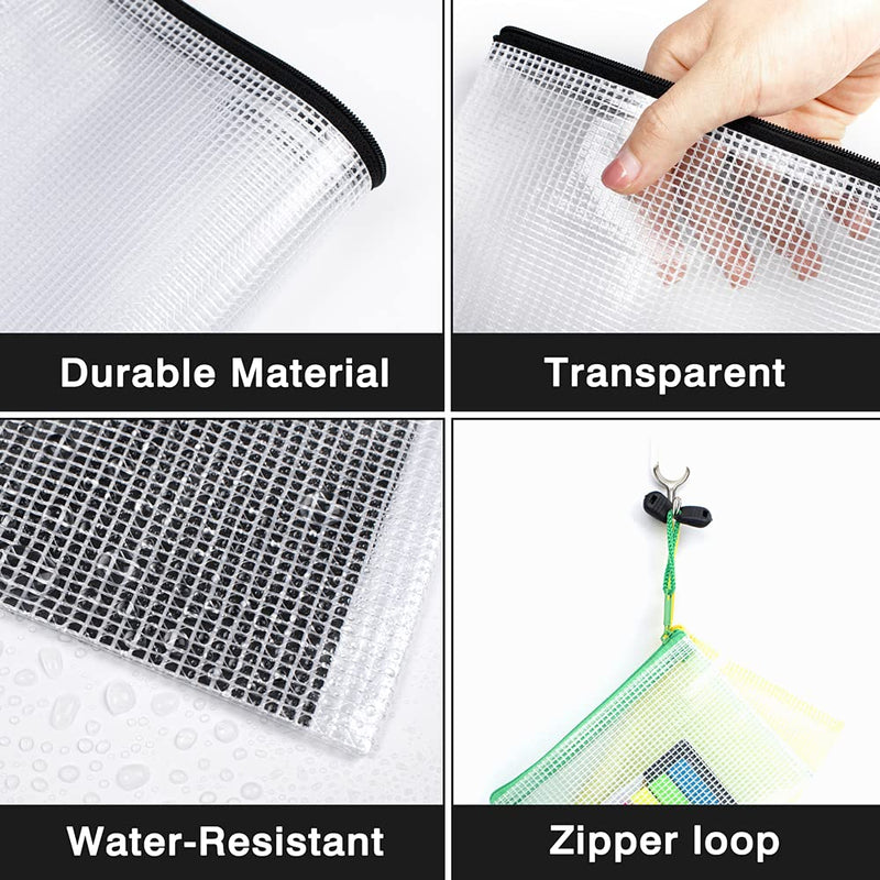 [Australia - AusPower] - SUNEE Plastic Mesh Zipper Pouch 6x9 in (Black, 12 Packs),Extra Large Water-Resistant Zip Bag for School Office Supplies, Puzzles & Games Organizing Storage Black 