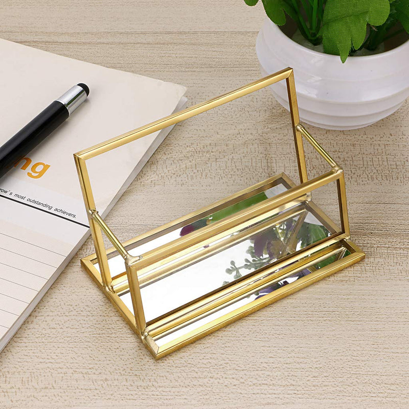 [Australia - AusPower] - Hipiwe Glass Business Card Holder Stand - Vintage Gold Metal Name Card Display Stand Office Desktop Countertop Business Card Organizer Golden 