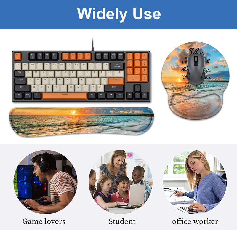 [Australia - AusPower] - Keyboard Wrist Rest + Mouse Pad Wrist Support Set with Coasters, Non-Slip PU Base Ergonomic Mousepad for Home Office Working Studying Easy Typing & Pain Relief, Bible Verses Proverbs 31:25 