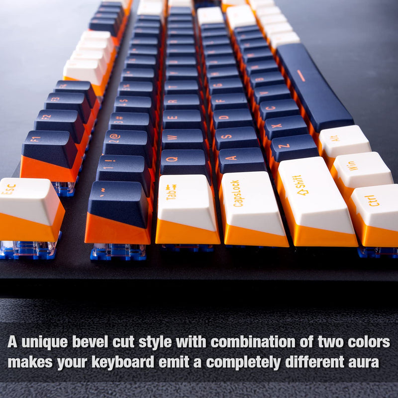 [Australia - AusPower] - GunMjo PBT Doubleshot Keycaps for Gaming Keyboard with Cherry MX Switches, OEM Profile 112 Keys with 6.25U Space Bar, Bevel Cut Keycaps for Mechanical Keyboard, Blue/White with Orange Bottom 