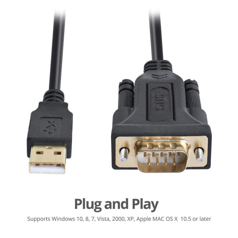 [Australia - AusPower] - SIIG USB to Serial Adapter, USB 2.0 to RS-232 Male 9-pin DB9 Cable, 3.3ft, FTDI FT232 Chipset, 250Kbps, 24K Gold Gilded, TAA Compliant, ESD Protection, for Windows & Mac (JU-CS0311-S1) 