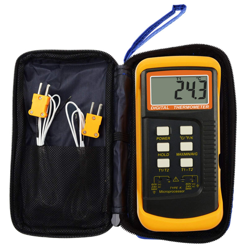 [Australia - AusPower] - DANOPLUS Digital K-Type Thermocouple Temperature Thermometer with Dual Channels 4 Thermocouples (Wired and Stainless Steel), -50~1300°C (-58~2372°F) Handheld High Accuracy Temperature Meter 