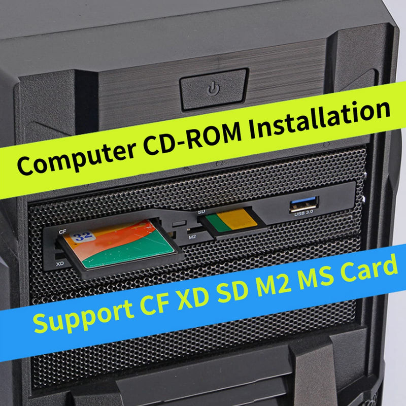 [Australia - AusPower] - 5.25 Inch Multifunction Front Panel Internal Card Reader,USB 3.0 Port All in one Multimedia 64G PC Dashboard Card Reader with 6 Copper Plated Card Slots,Support M2, SD, MS, XD, CF, TF Card 