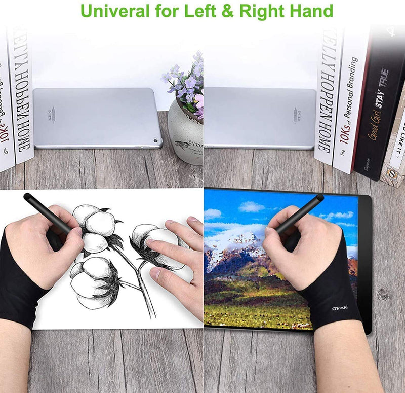 [Australia - AusPower] - OTraki 4 Pack Artist Gloves Anti Smudge Two Fingers Drawing Gloves for Paper Sketching, Pad Monitor, Graphics Tablet, Universal for Left and Right Hand - 2.75x7.08 inch S Black 