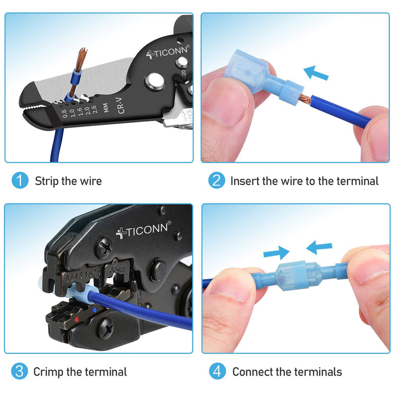 [Australia - AusPower] - TICONN 100 Pcs Nylon Spade Quick Disconnect Connectors Kit, Electrical Insulated Terminals, Male and Female Spade Wire Crimp Terminal Assortment Kit 