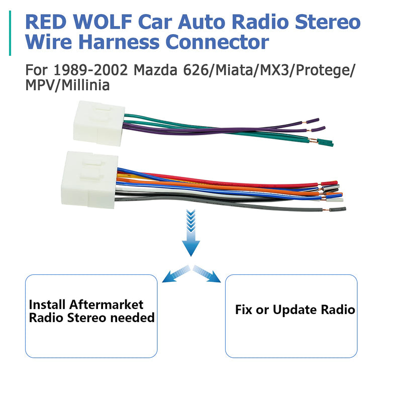 [Australia - AusPower] - RED WOLF Car Radio Install Wire Harness Compatible with 1989-2002 Mazda 626/Miata/MX3/Protege/MPV/Millinia Stereo Plug Connector 
