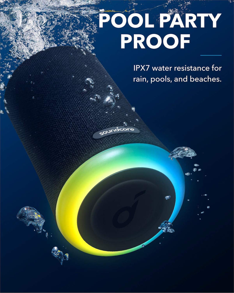 [Australia - AusPower] - Soundcore Flare Mini Bluetooth Speaker, Outdoor Bluetooth Speaker, IPX7 Waterproof for Outdoor Parties, LED Light Show with 360° Sound and BassUp Technology Black 
