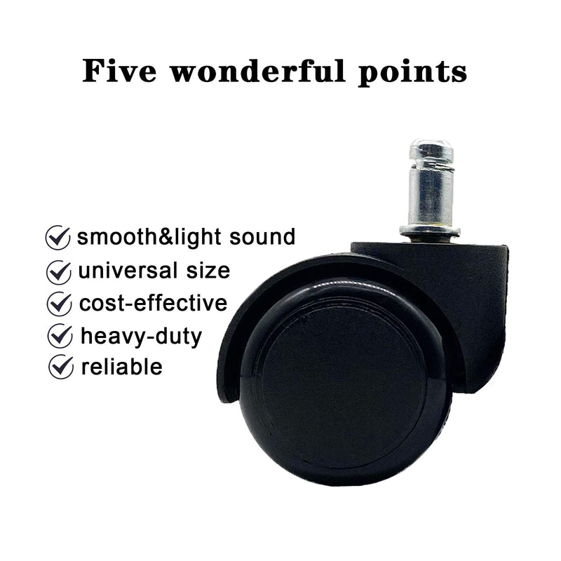[Australia - AusPower] - Office Chair Wheels 2 Inch Chair Wheels 5PCS Wheels for Office Chair Office Chair Caster Wheels Replacement Floor Protecting Smooth Rolling Heavy Duty Computer Gaming Desk Universal Fit Standard Size 