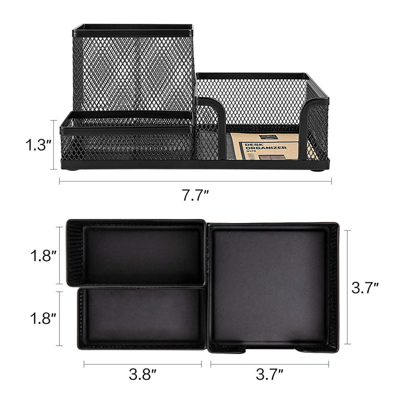 [Australia - AusPower] - Deli Mesh Desk Organizer Office Supplies Caddy with Pencil Holder and Storage Baskets for Desktop Accessories, 3 Compartments, Black 