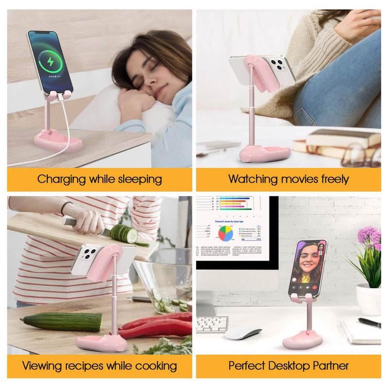 [Australia - AusPower] - Licheers Cell Phone Stand, Angle Height Adjustable Phone Stand Holder for Desk, Fully Foldable iPhone Stand Holder, Case Friendly Compatible with All Mobile Phone/iPad/Kindle/Tablet (Pink) PINK 