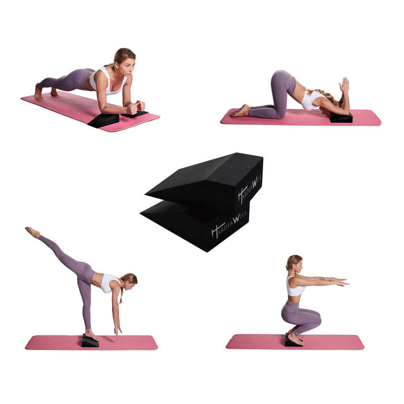 [Australia - AusPower] - HarderWill 3 in 1 Yoga Foam Wedge Blocks (Pair), Calf Raise Block, Yoga Strap Set, Calf Stretcher, Yoga Wrist Support, Balance, Pushup, Fitness, Pilates, Heel Stretcher, Squat Wedge with Gym Bag 