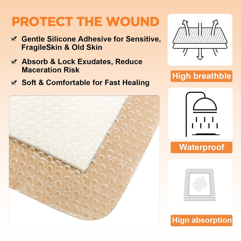[Australia - AusPower] - Carbou Silicone Foam Dressing with Adhesive Gentle Border,3"x3" Waterproof Wound Dressing Bandage,High Absorbency Wound Pad,Silicone Foam Bandage for Wound Care 10 Pack 3x3 Inch (Pack of 10) 