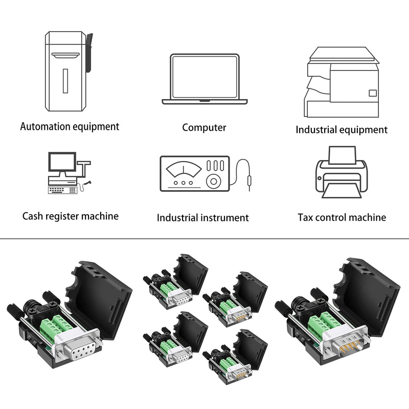 [Australia - AusPower] - Dbilida DB9 Solderless Connector (3Male+3Female), DB9 Breakout Connector RS232 D-SUB Serial to 9pin Port Terminal with Case 3Male+3Female 