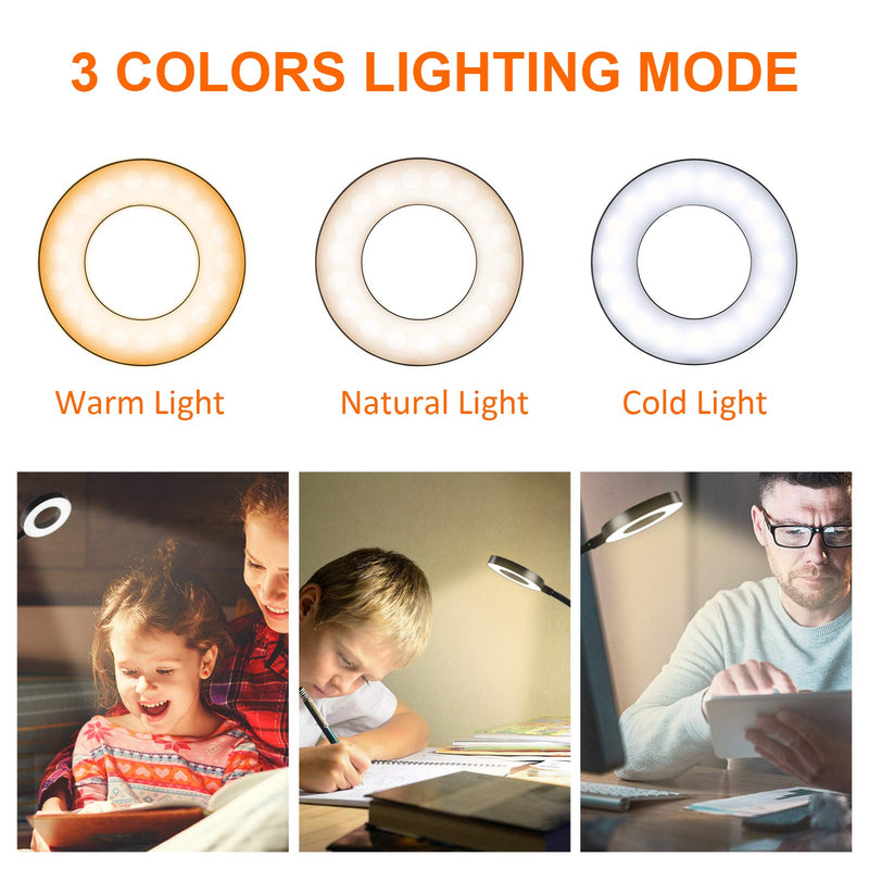 [Australia - AusPower] - Clip on Light Reading Lights , 48 LED USB Desk Lamp with 3 Color Modes 10 Brightness, Eye Protection Book Clamp Light , 360 ° Flexible Gooseneck Clamp Lamp for Desk Headboard and Video Conference 