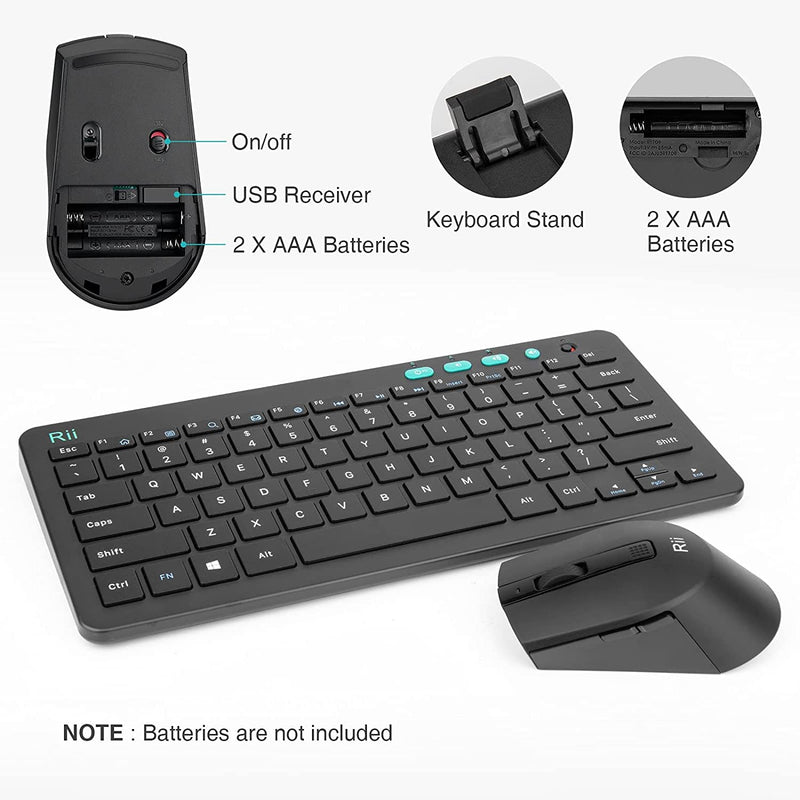 [Australia - AusPower] - Rii RKM709 2.4 Gigahertz Ultra-Slim Wireless Keyboard and Mouse Combo, Multimedia Office Keyboard for PC, Laptop and Desktop,Business Office(Black) Black 