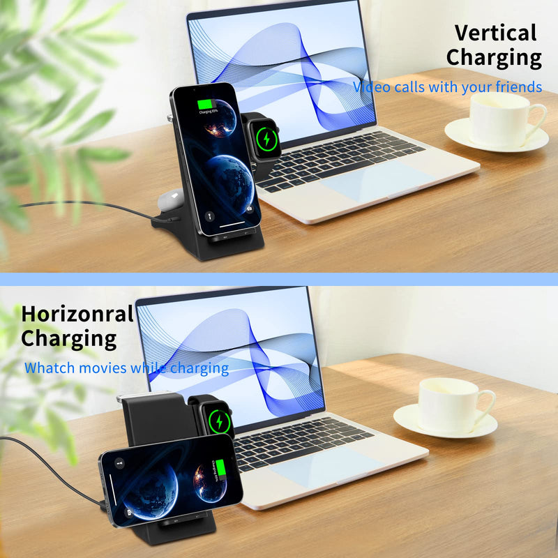 [Australia - AusPower] - Wireless Charger, 4 in 1 Fast Wireless Charging Station Dock for Airpods Pro, Apple Watch, for iPhone 13/12/11/XS/XS Max/XR/X/8P/8, Samsung S21/S21 Plus 