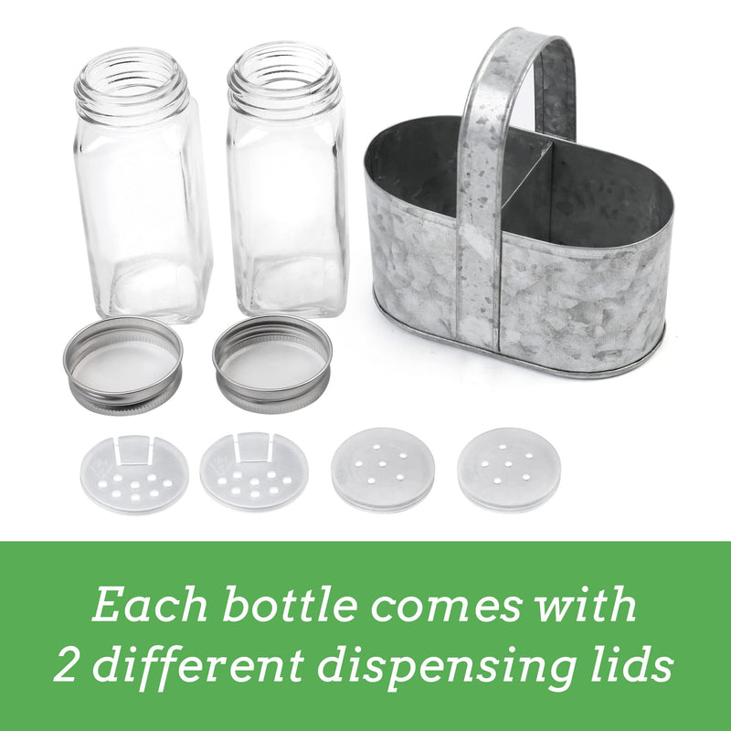 [Australia - AusPower] - LotFancy Salt and Pepper Shakers Set, Glass Bottles with Galvanized Caddy Holder, Farmhouse Style for Kitchen Table, Home Decor 