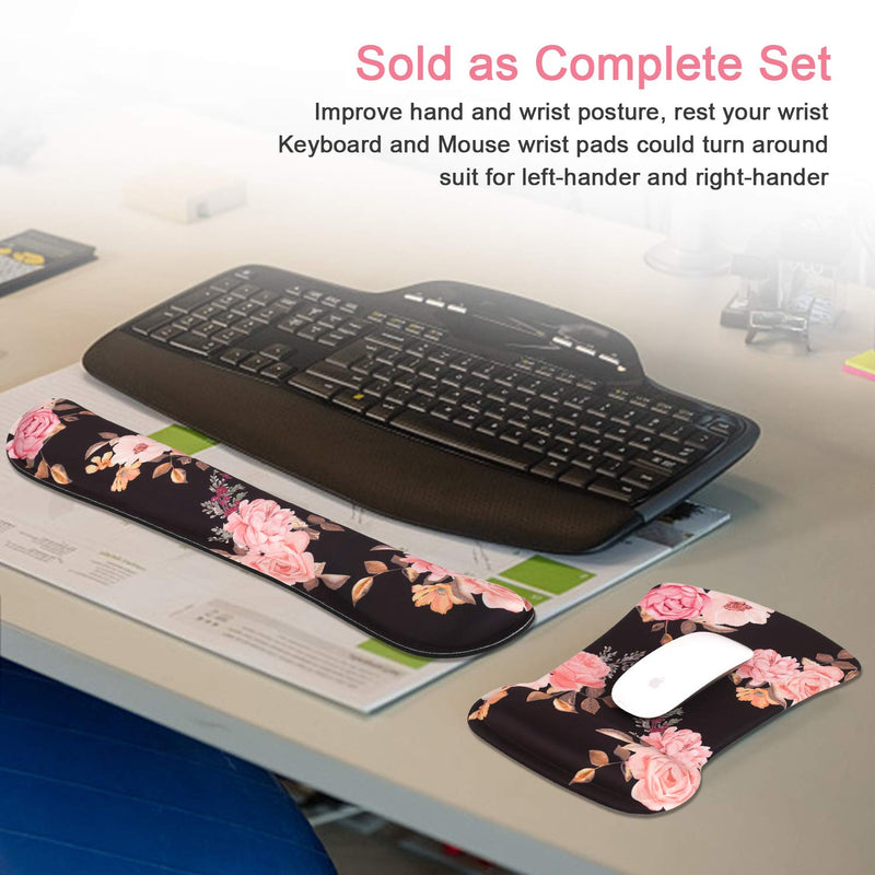[Australia - AusPower] - iCasso Keyboard Wrist Rest and Mouse Wrist Rest Pad, Made of Memory Foam, Ergonomic Support, Easy Typing and Relieve Wrist Pain, Perfect for Gaming, Computer, Office, Laptop - Peony T-peony 
