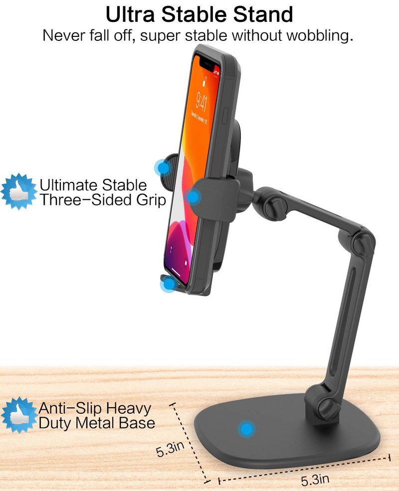 [Australia - AusPower] - Desk Phone Stand Adjustable Height Multi Angles Heavy Base, APPS2Car Multifunctional Universal Cell Phones Holder Table Mount for Office Kitchen Video Call Watching Movie for All Mobile iPhone (Black) 