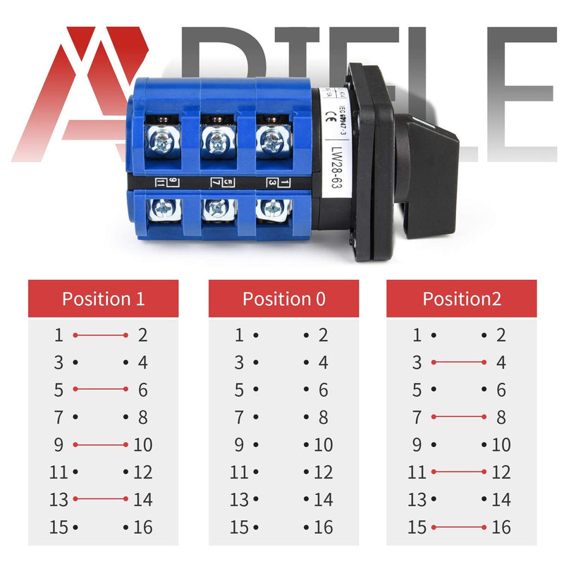 [Australia - AusPower] - APIELE Changeover Selector Switch 32A 3 Position 12 Terminals Poles 440V Universal Rotary Cam Selector 32A 12 Terminals 
