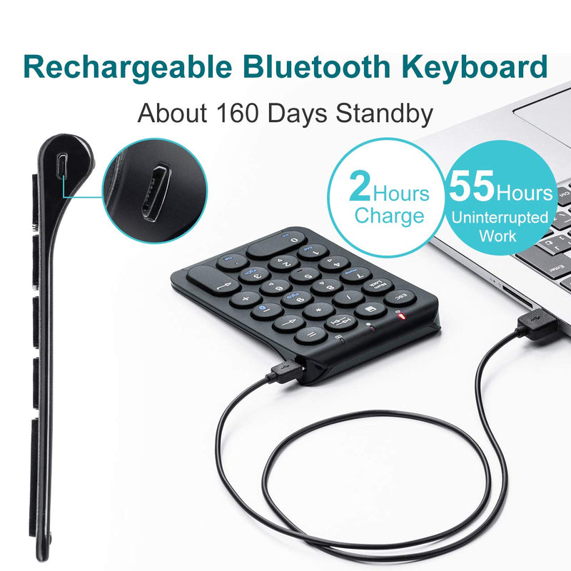 [Australia - AusPower] - SANWA Bluetooth Numeric Keypad, Rechargeable Wireless Ten Key Number Pad, 22-Key Portable & Slim Financial Accounting Numpad for Laptop Computer, Compatible with MacBook, Windows, Android, iOS, Black 