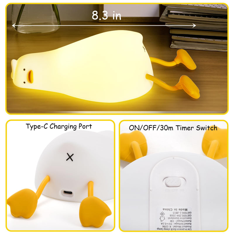 [Australia - AusPower] - Hbaushun Lying Flat Duck Night Light,Dimmable Nursery Squishy Nightlight,Cute LED Silicone Duck Lamp,Rechargeable Bedside Touch Lamp for Breastfeeding Toddler Baby Kids Decor,Birthday Christmas Gifts 