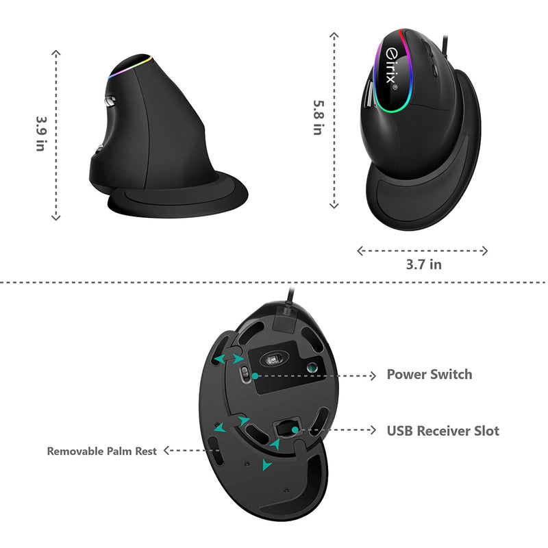 [Australia - AusPower] - Wired Ergonomic Vertical Mouse, eirix RGB Vertical Mice with Cord, 4 Adjustable DPI, Removable Palm Rest, Reduce Wrist Pain Ergonomic Gaming Mouse for PC Computer Laptop ergo mice-1 