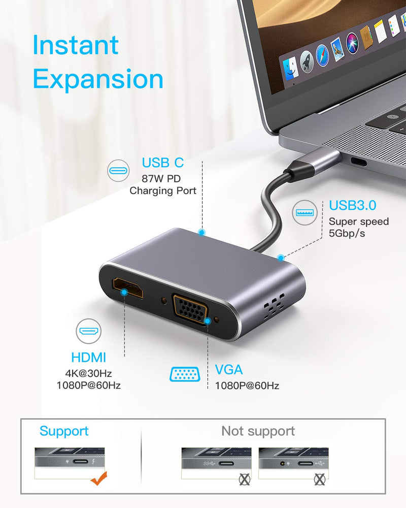 [Australia - AusPower] - USB C to VGA Adapter,GIKERSY USB-C to HDMI Hub Adapter (Thunderbolt 3) Compatible for MacBook Pro/Air/ipad Pro 2018-2020/Dell XPS/Nintendo Switch 