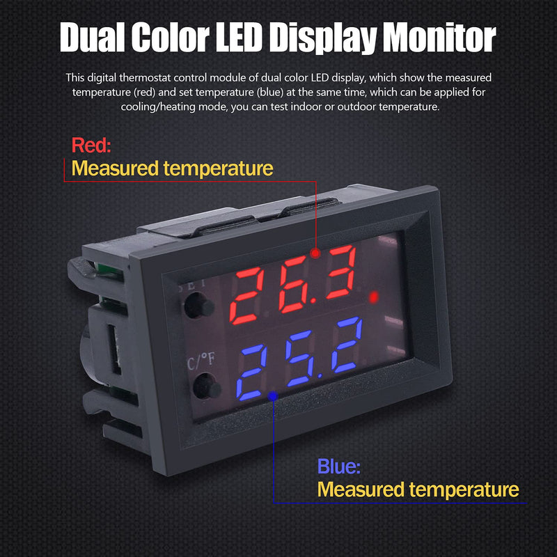 [Australia - AusPower] - Twidec/DC 12V Temperature Controller Programmable -50 to 110 ℃ (-58 to 230 °F) Red/Blue LED Display Monitor Heating/Cooling Thermostat Control Module with NTC 10K Waterproof Sensor Probe Black 